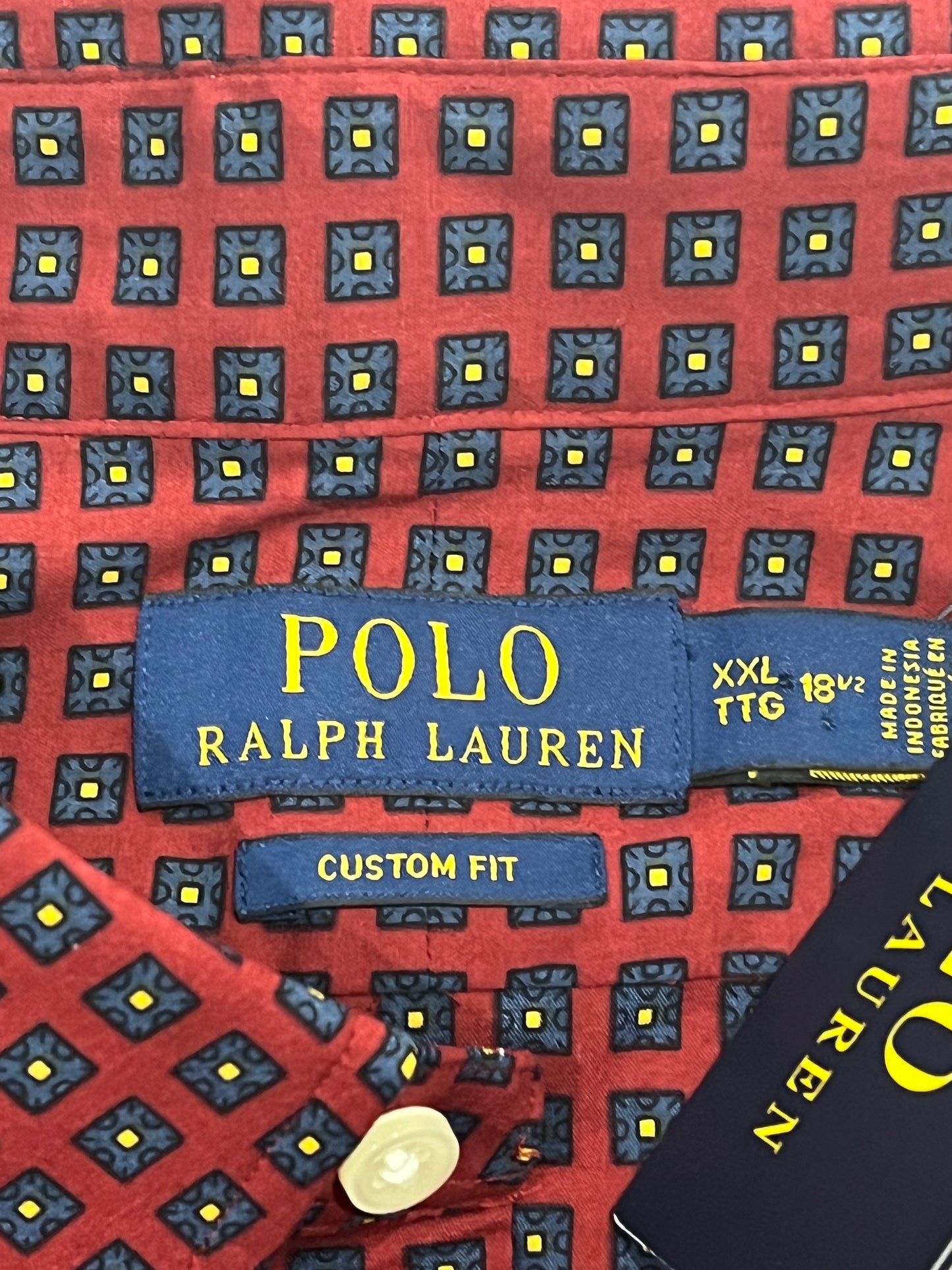 Polo Ralph Lauren Custom Fit Button Up Shirt Mens XXL Red Geometric Print BNWT