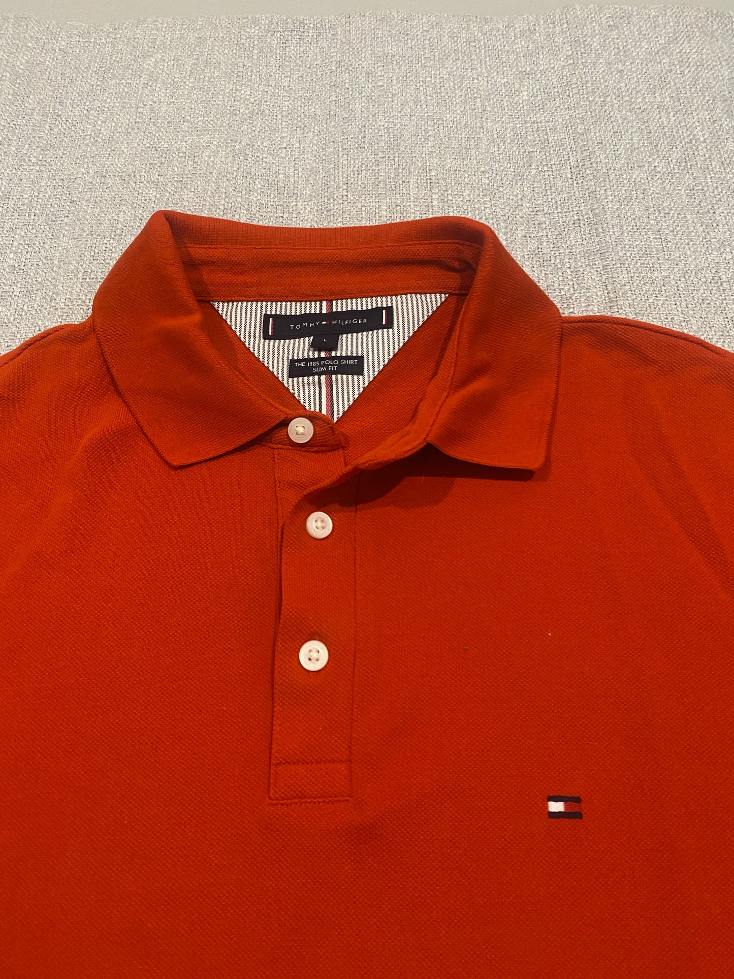 Tommy Hilfiger 1985 Polo Shirt Men’s Large Slim Fit Burnt Orange
