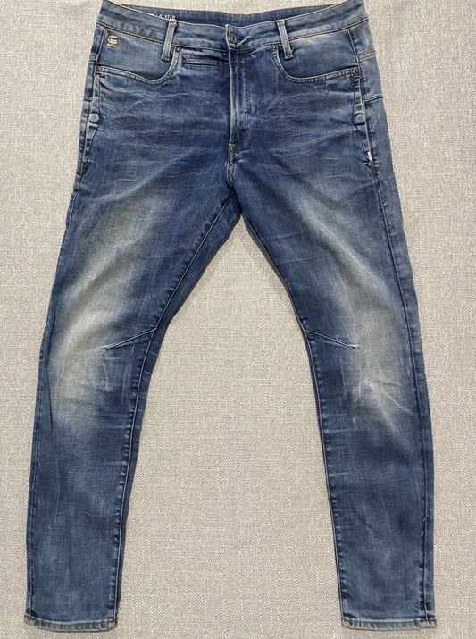 G-Star RAW D-Staq 3D Slim Jeans Men’s W32 (Measures W34) Blue Stretch Denim