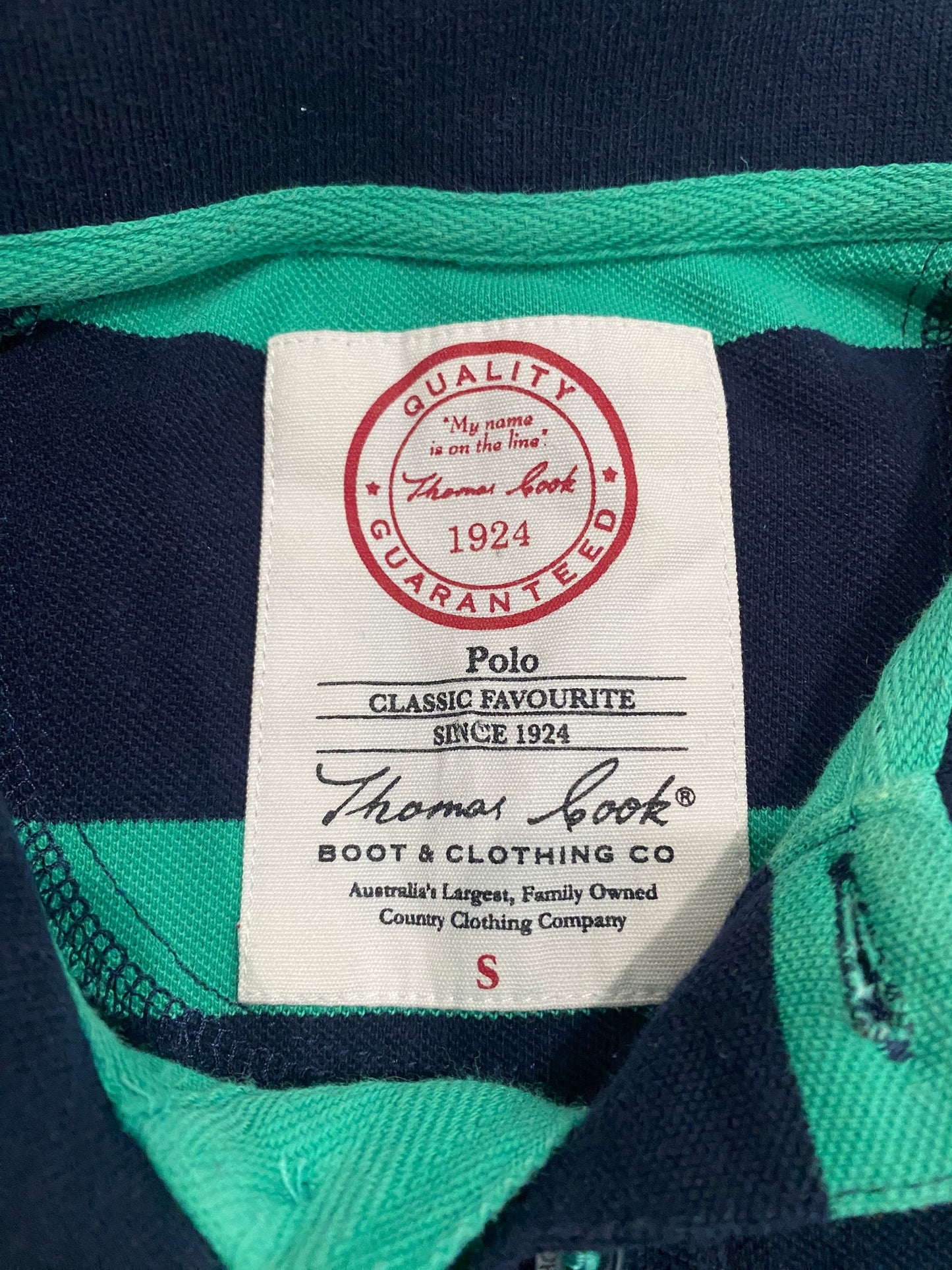 Thomas Cook Classic Favourite Polo Shirt Men’s Small Blue Green Striped Cotton