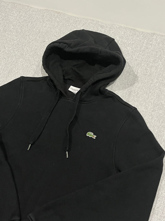 Lacoste Hoodie Womens XS Black Classic Fit Pullover Hooded Sweatshirt