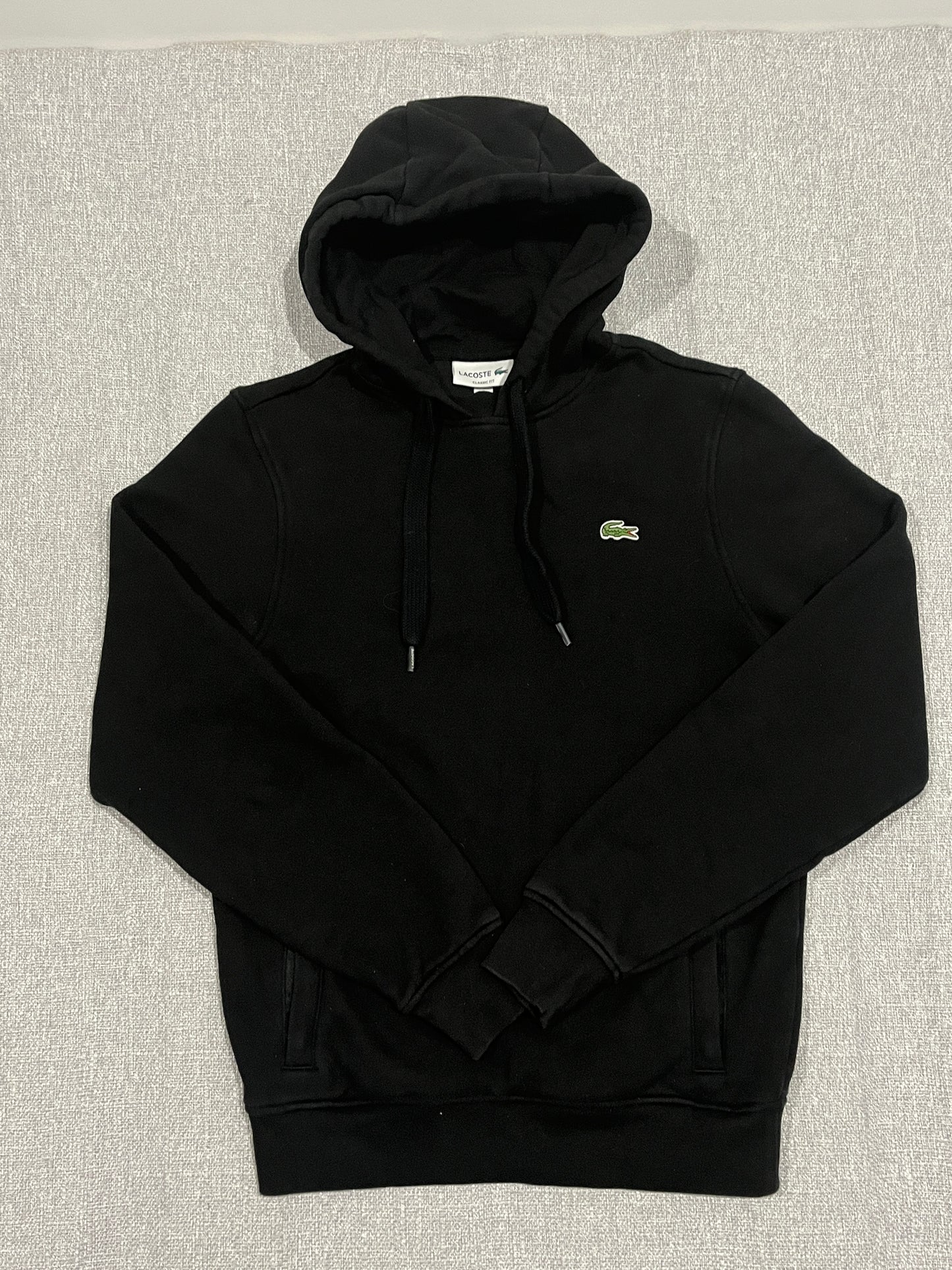 Lacoste Hoodie Womens XS Black Classic Fit Pullover Hooded Sweatshirt