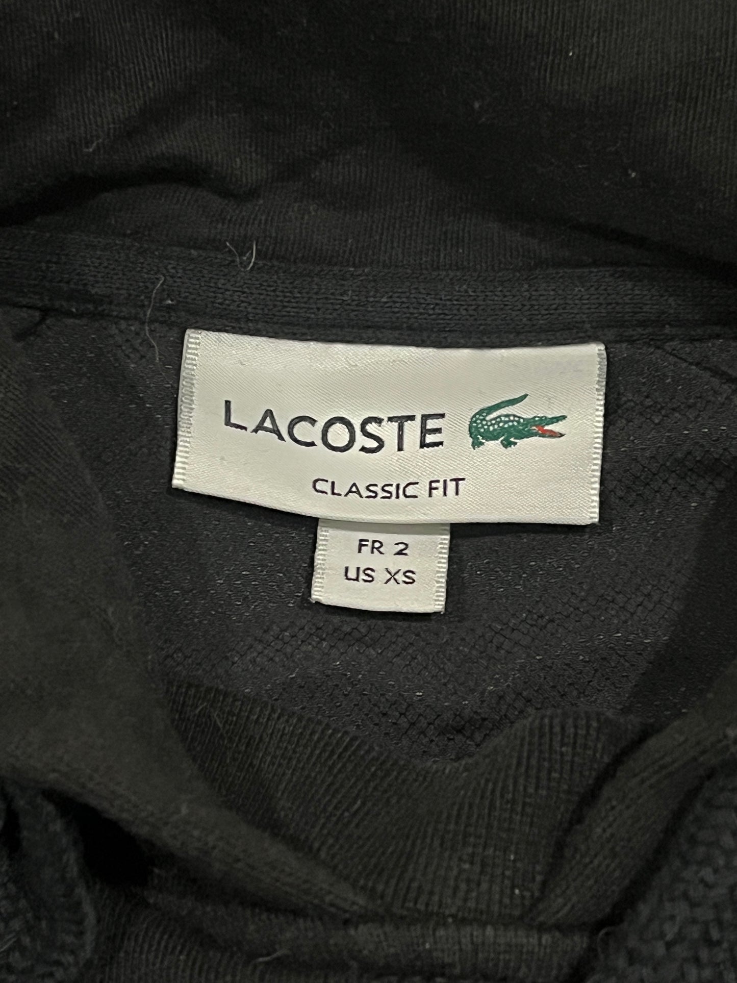 Lacoste Hoodie Womens XS Black Classic Fit Pullover Hooded Sweatshirt