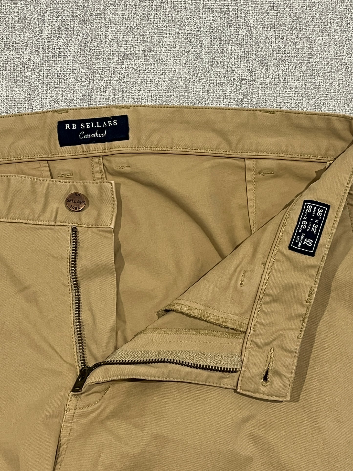 RB Sellars Carathool Chino Pants Mens 36x32 Beige Stretch Cotton Work Casual