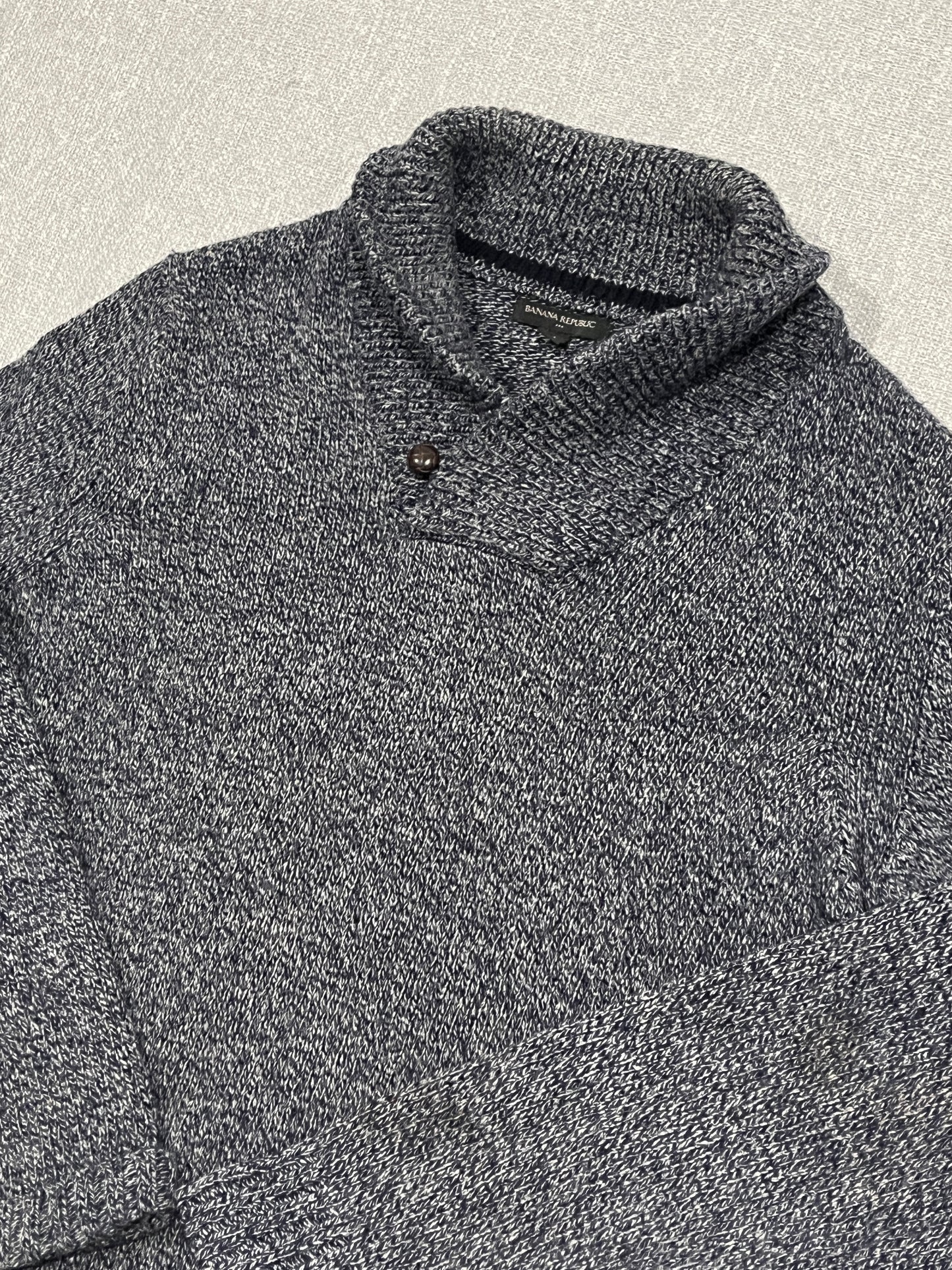Banana Republic Shawl Collar Knit Sweater Men’s Large Grey Marle Wool Blend