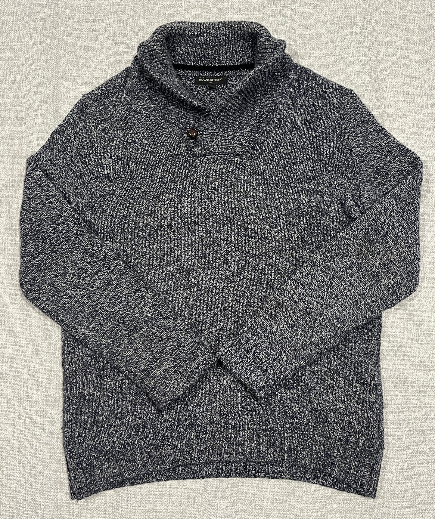 Banana Republic Shawl Collar Knit Sweater Men’s Large Grey Marle Wool Blend