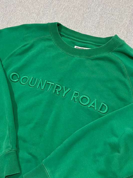 Country Road Embroidered Logo Crew Neck Sweatshirt Womens XXS Green Cotton Jumper