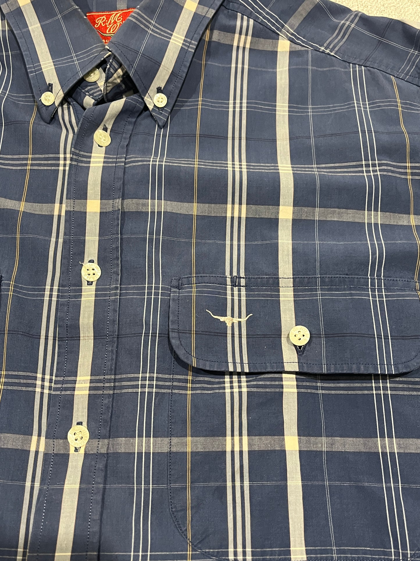 R.M. Williams Blue Check Long Sleeve Button Up Shirt Mens Large Cotton