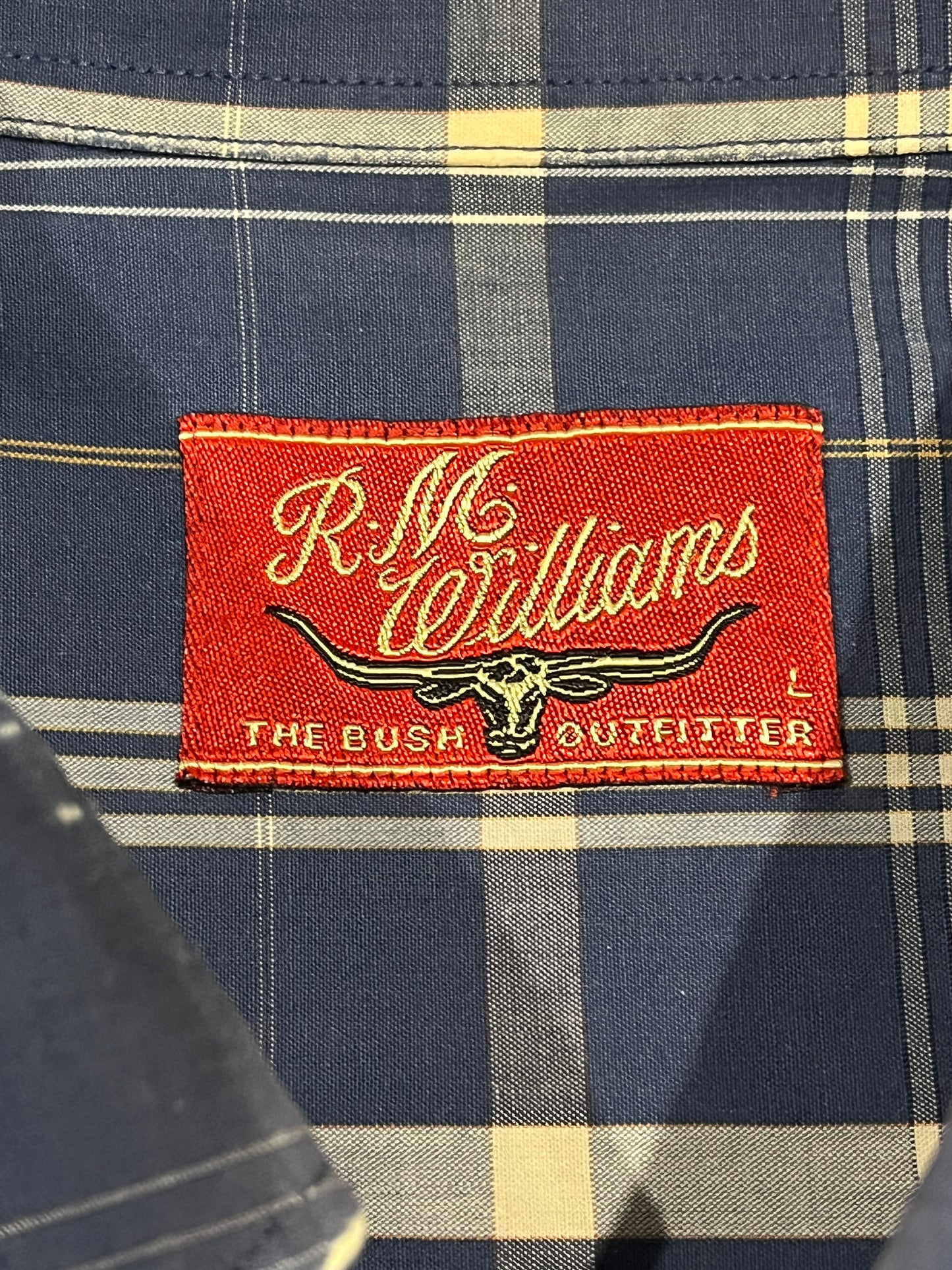 R.M. Williams Blue Check Long Sleeve Button Up Shirt Mens Large Cotton