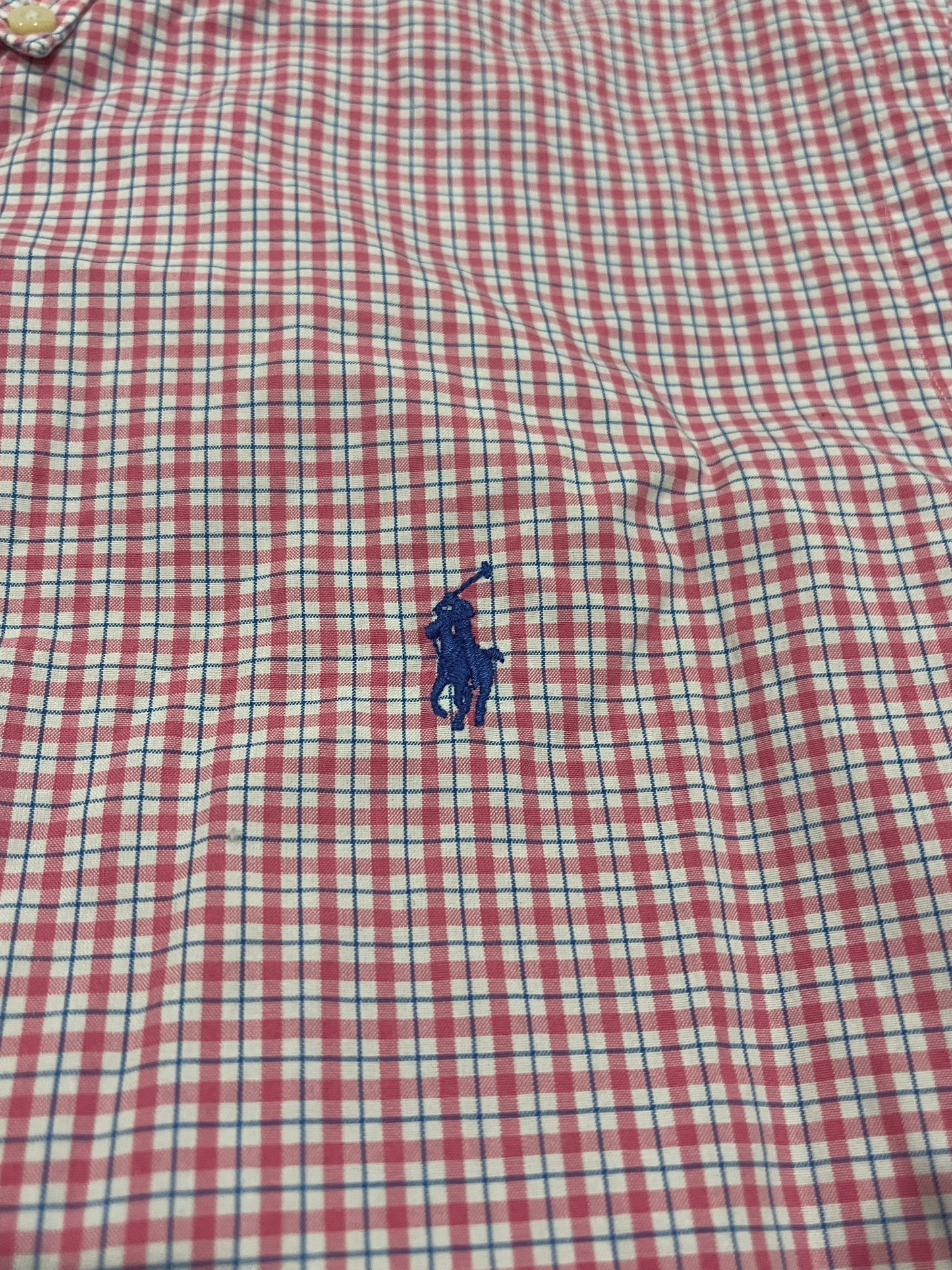 Ralph Lauren Custom Fit Button Down Shirt Mens Large Pink Blue Check Long Sleeve 16 Neck