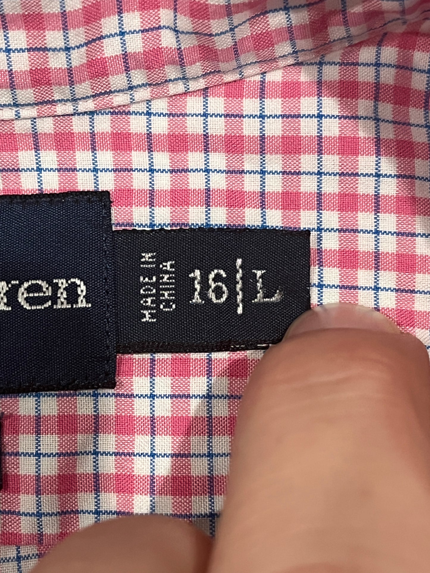 Ralph Lauren Custom Fit Button Down Shirt Mens Large Pink Blue Check Long Sleeve 16 Neck