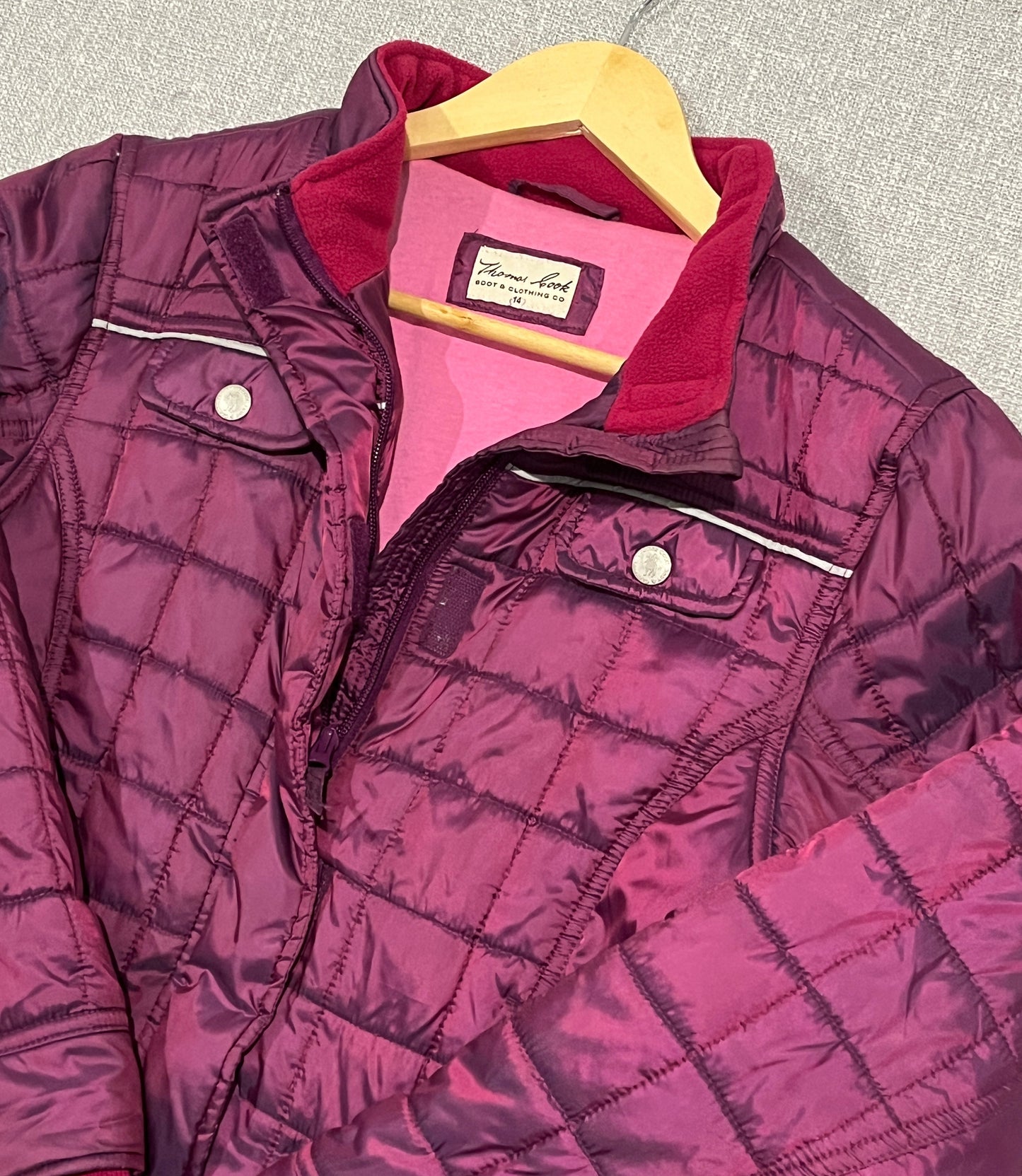 Thomas Cook Quilted Jacket Womens Size 14 Burgundy Full Zip Equestrian Outdoor