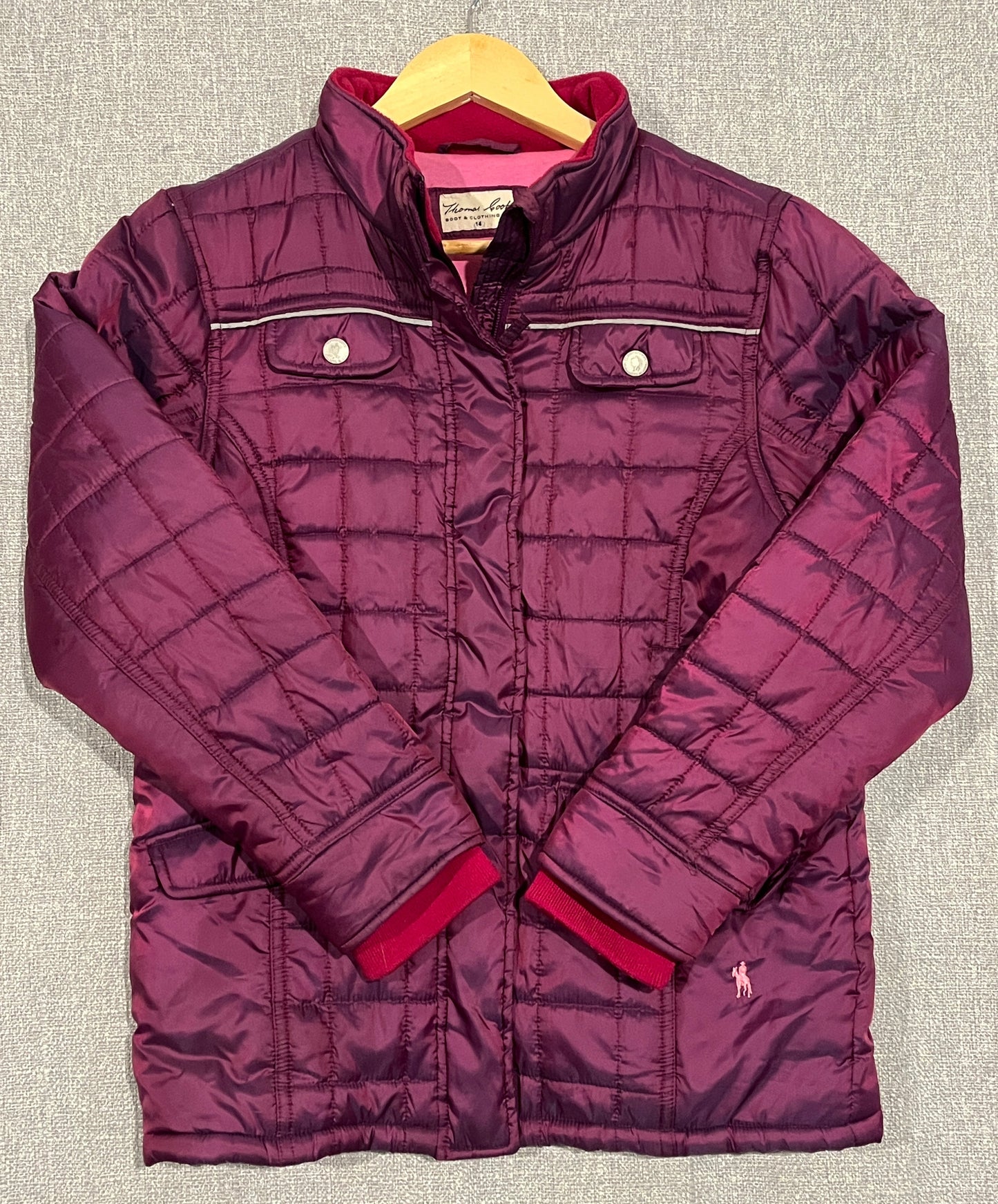 Thomas Cook Quilted Jacket Womens Size 14 Burgundy Full Zip Equestrian Outdoor