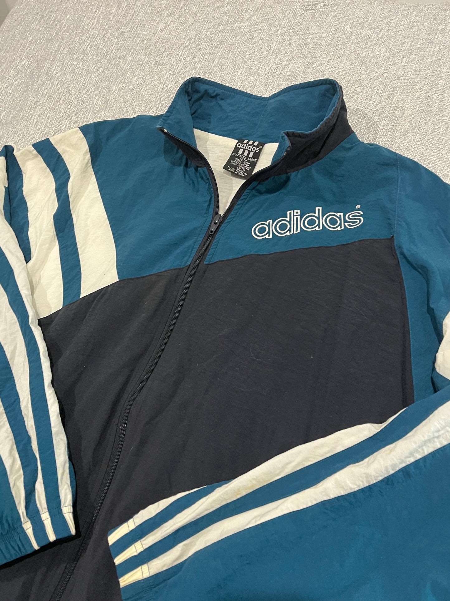 Vintage Adidas Colourblock Track Jacket Men’s XL Teal Black White Retro 90s