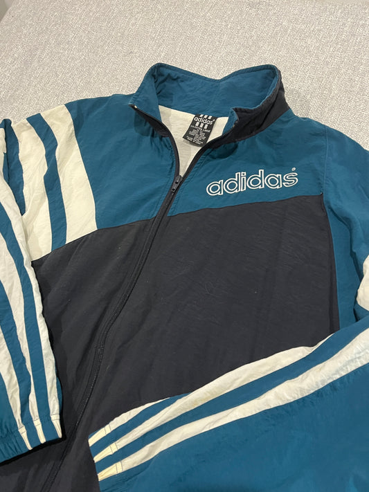 Vintage Adidas Colourblock Track Jacket Men’s XL Teal Black White Retro 90s