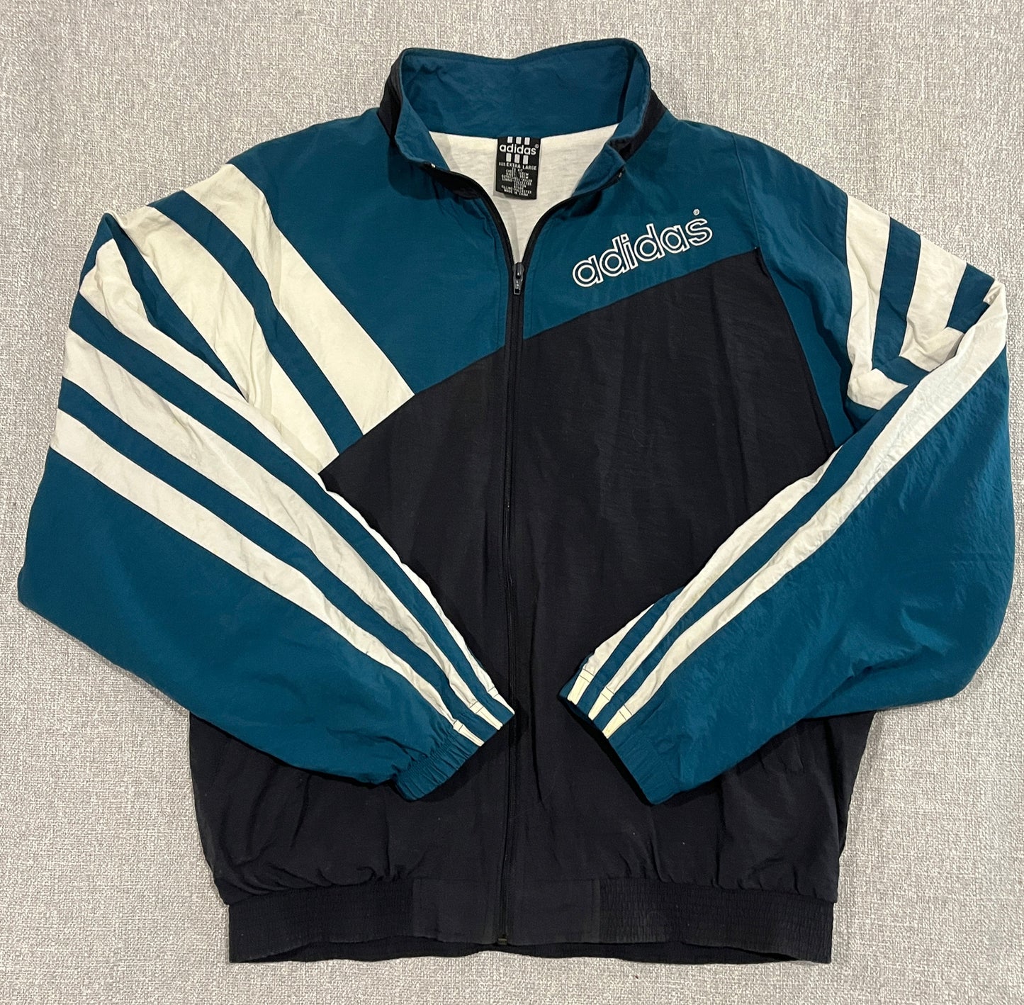 Vintage Adidas Colourblock Track Jacket Men’s XL Teal Black White Retro 90s