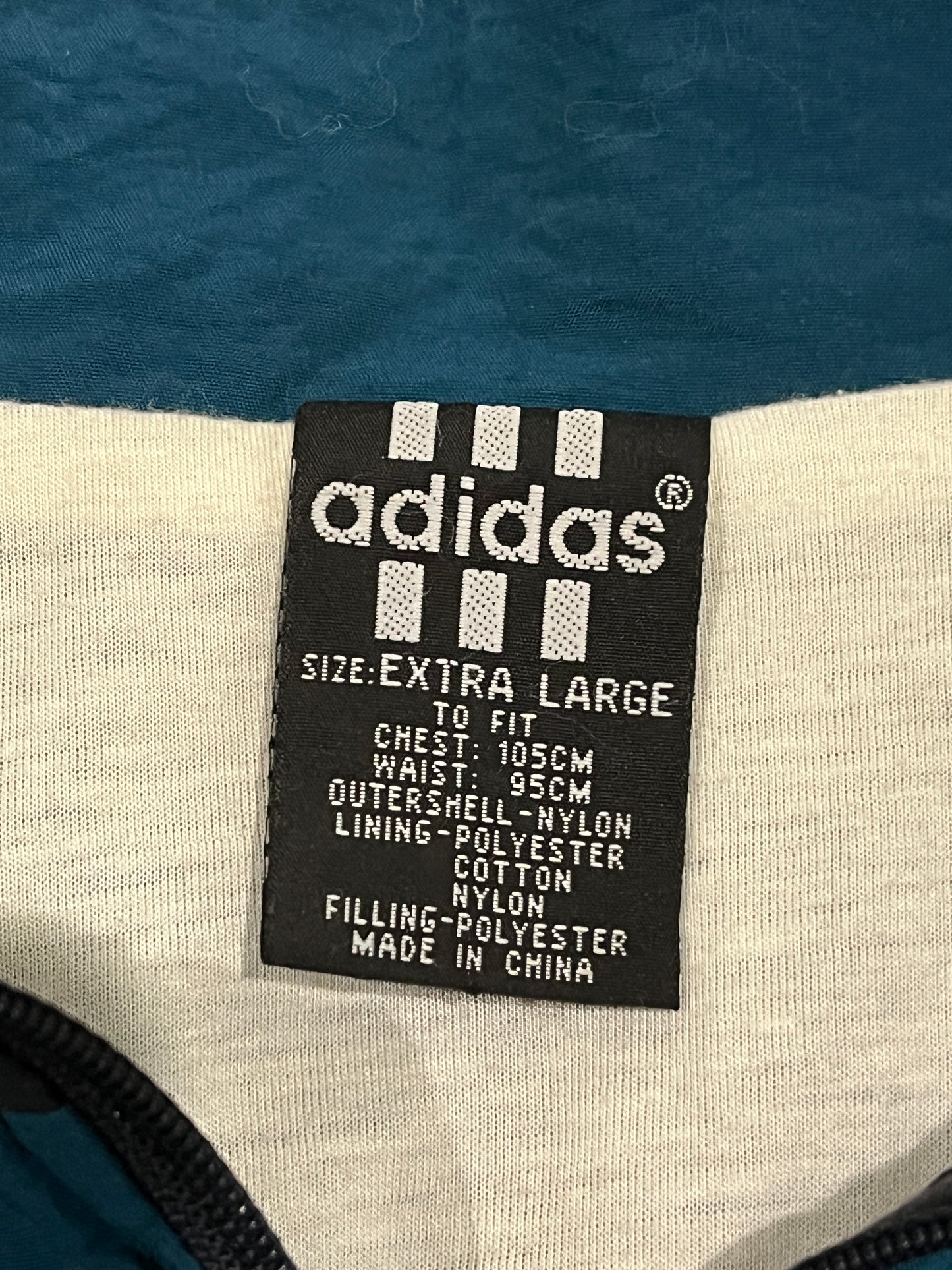Vintage Adidas Colourblock Track Jacket Men’s XL Teal Black White Retro 90s