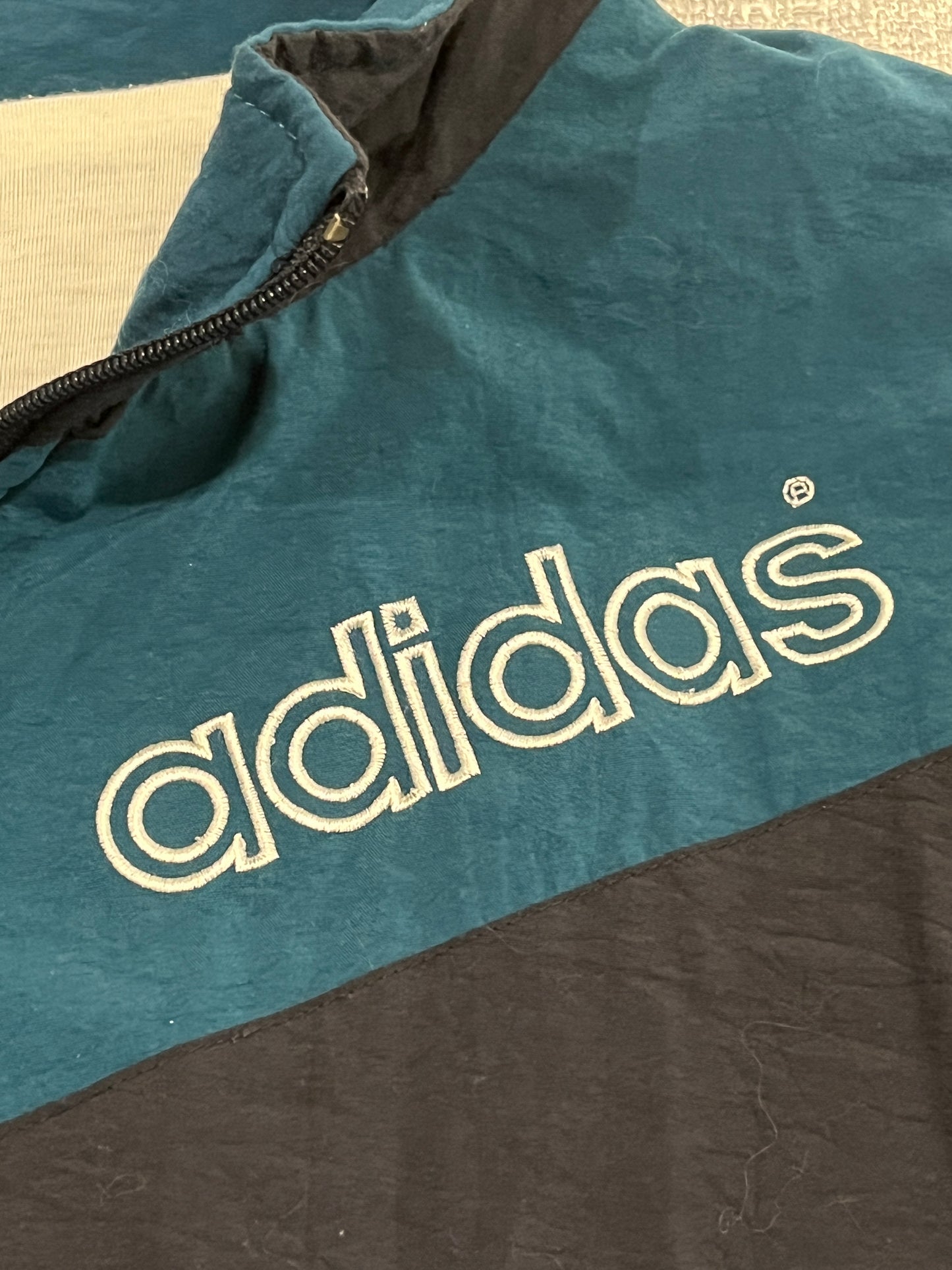 Vintage Adidas Colourblock Track Jacket Men’s XL Teal Black White Retro 90s