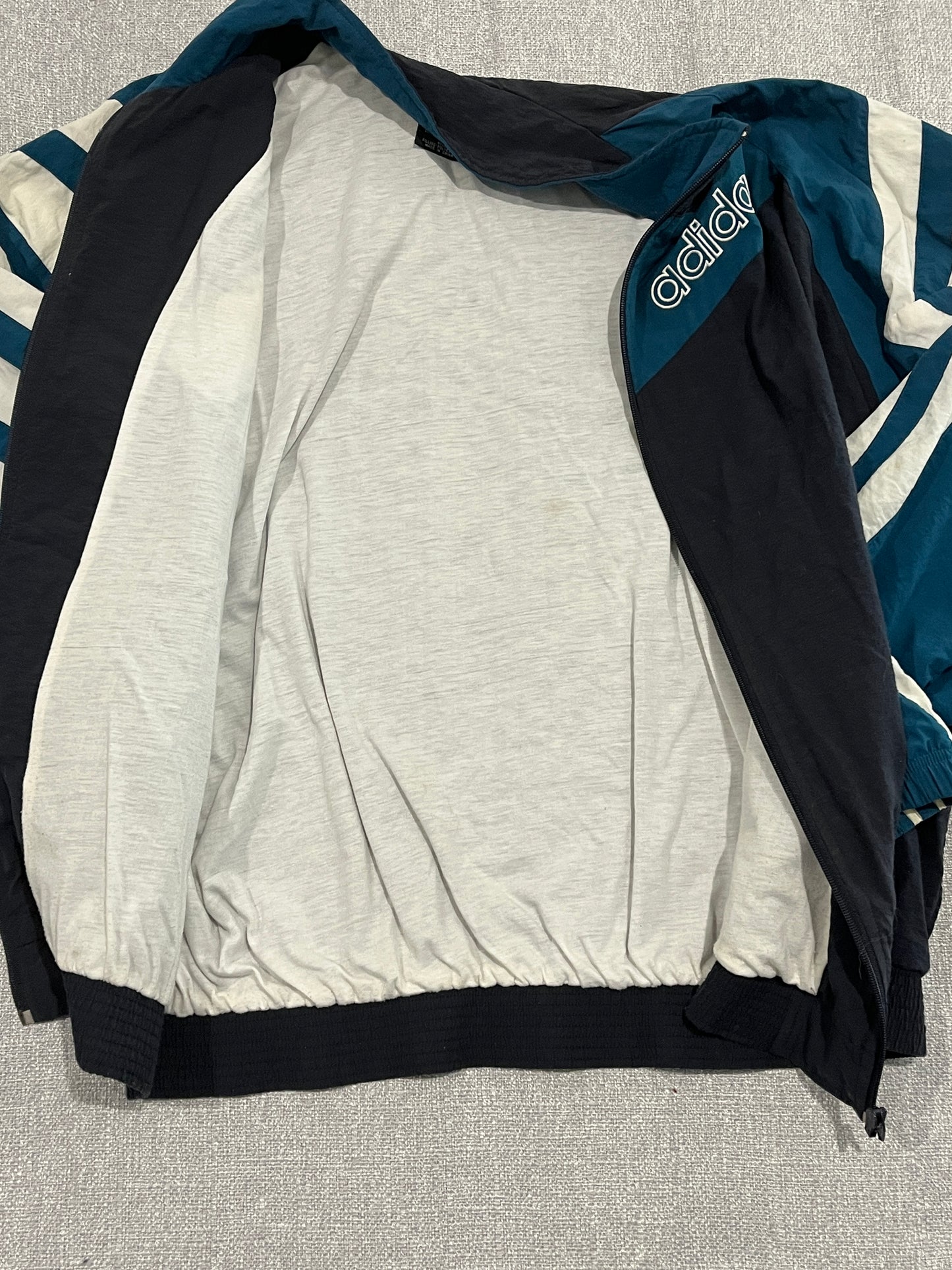 Vintage Adidas Colourblock Track Jacket Men’s XL Teal Black White Retro 90s