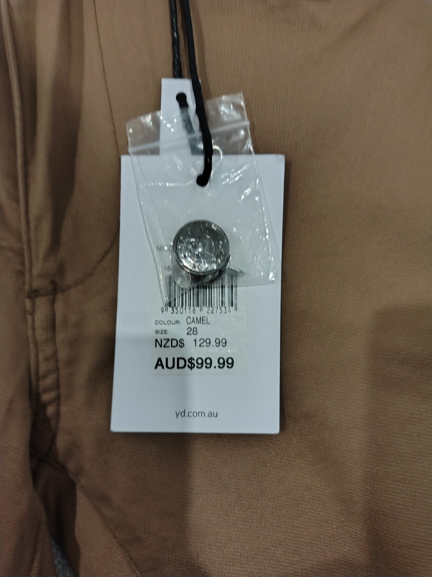 yd. Chinos Skinny Pants Mens 28 Camel Brown Stretch Casual BNWT