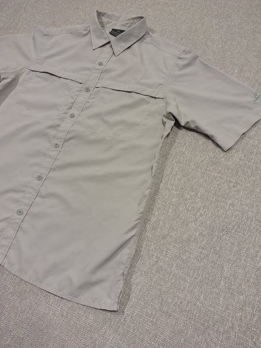 Kathmandu Outdoor Shirt Mens Medium Beige Short Sleeve Hiking Travel Lightweight