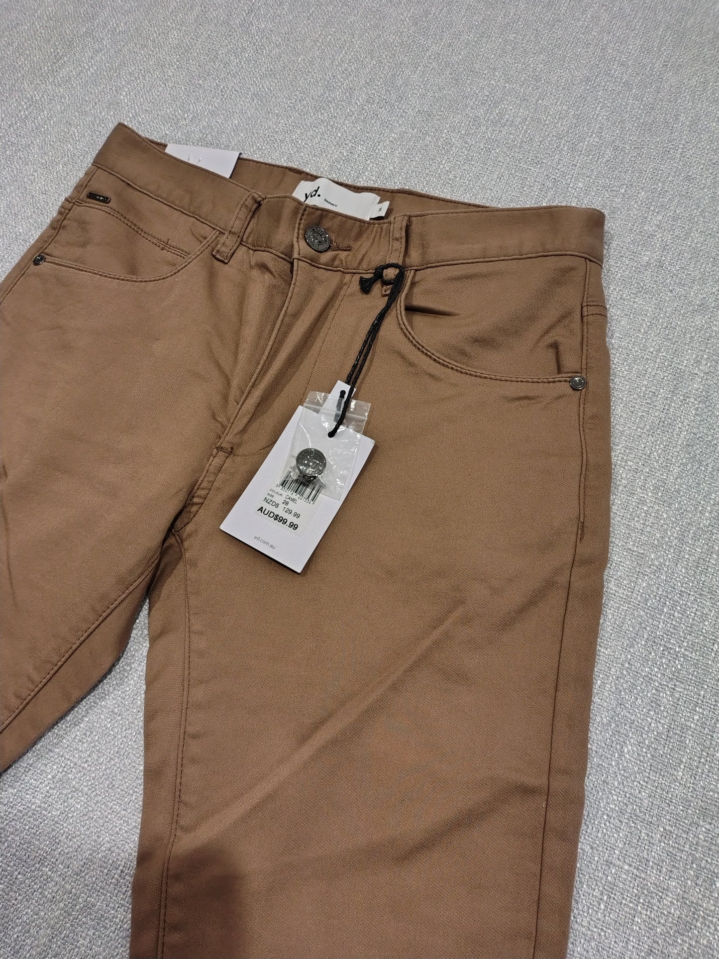yd. Chinos Skinny Pants Mens 28 Camel Brown Stretch Casual BNWT