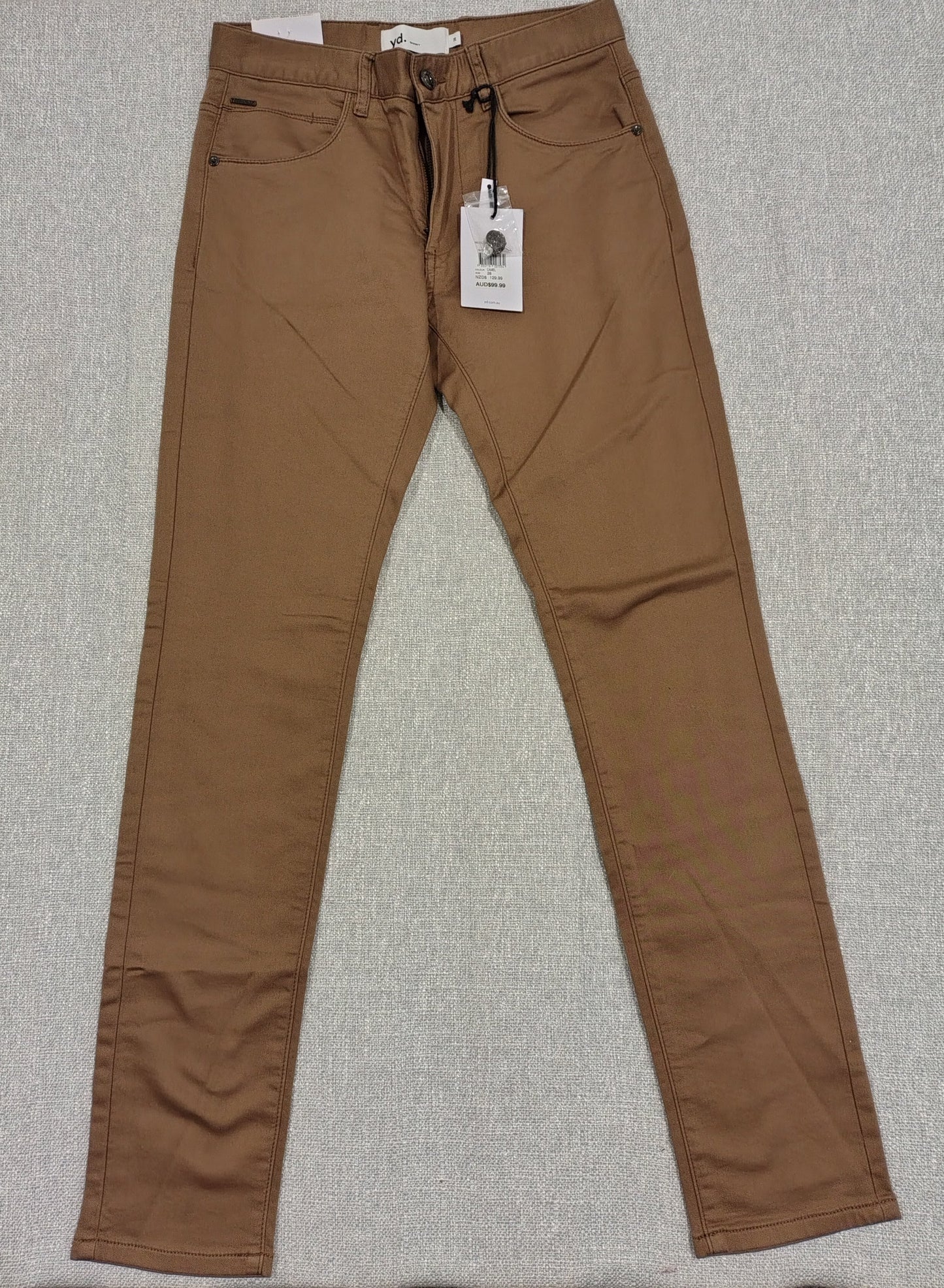 yd. Chinos Skinny Pants Mens 28 Camel Brown Stretch Casual BNWT